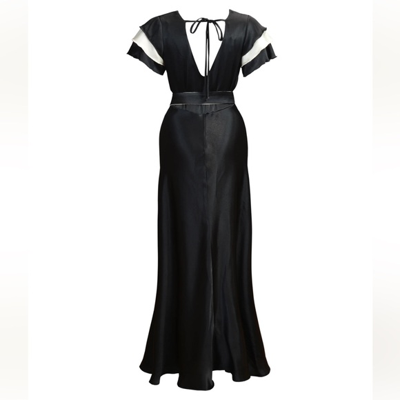 1930s Paramour Bias Cut Gown - Black & Ivory Satin - Picture 3 of 14